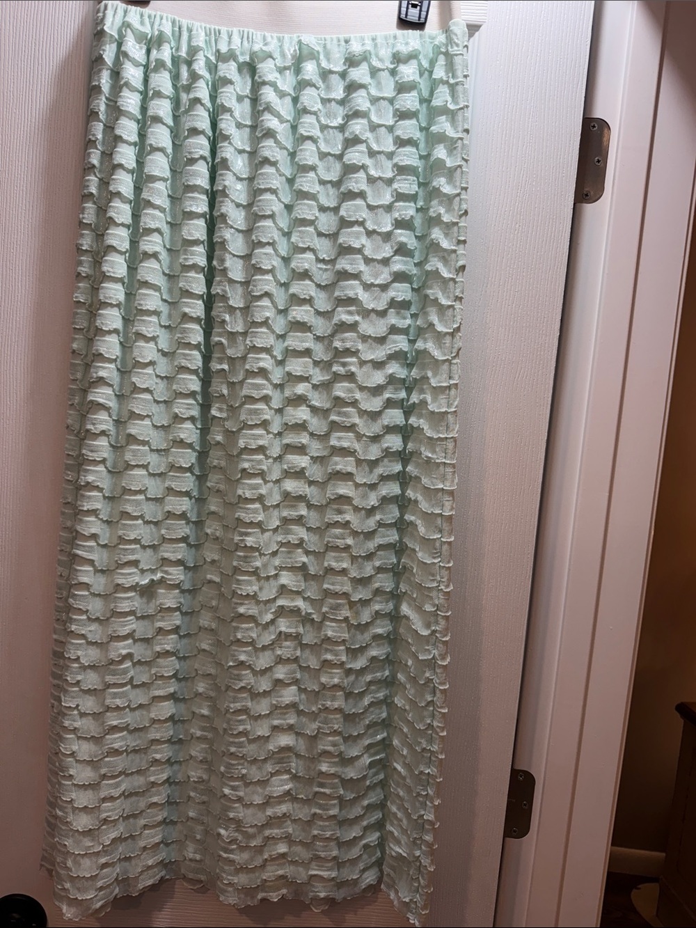 Women's Maxi Ruffle Skirt in Light Mint Green